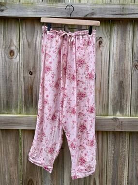 Papinelle Pink Silk Floral Pajama Lounge Pants XL Luxury Sleepwear